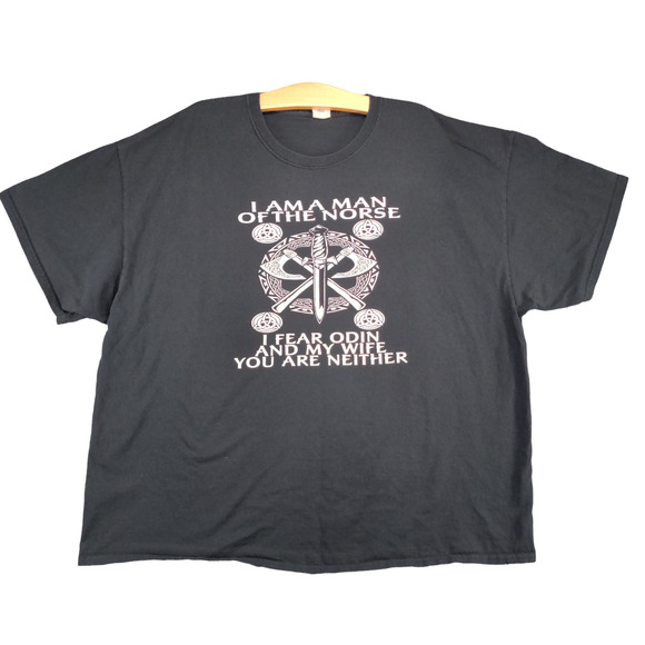 Gildan Heavy Cotton Men's I Am A Man Of The Norse Graphic T-Shirt Black 3XL - Picture 1 of 14